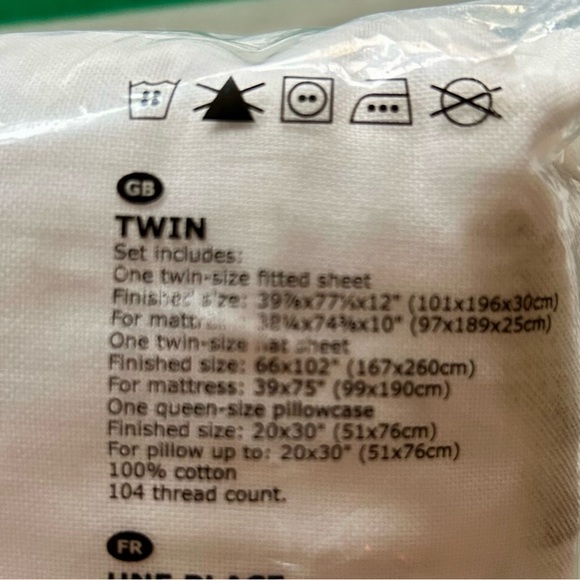 IKEA cotton sheet set white new twin size 1 flat 1 fitted 1 pillow case - Picture 2 of 3